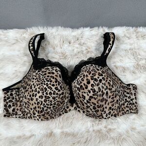 Cacique Full‎ Coverage Leopard Print Black Lace Trim Bra Size 46C